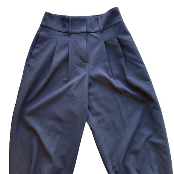 Express High Rise Ankle Pleated Pants Navy Blue Size 4 Short - Picture 2 of 7